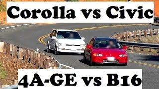 4AGE vs B16 Battle Touge and acceleration tests [upl. by Krigsman633]