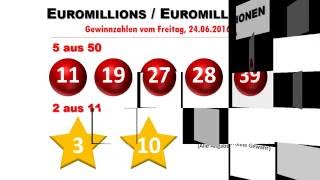 Euromillions Ziehung Eurolotto Gewinnzahlen vom Fr 2462016  Jackpot ist weg [upl. by Lorita]