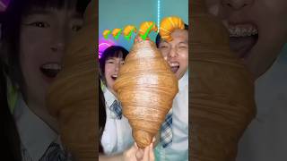 Giant Croissant Emoji Food Challenge ASMR🥐🥵 asmr mukbang [upl. by Peppel]