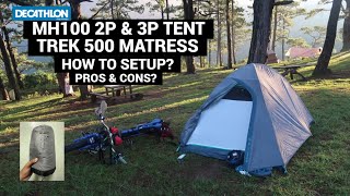 Decathlon Gear Review MH100 2P3P tent and Trek500 AutoInflatable Mattress [upl. by Ulphiah]