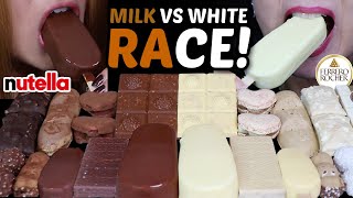 ASMR MILK VS WHITE CHOCOLATE DESSERT RACE FERRERO ROCHER BARS BIG ICE CREAM BARS KINDER NUTELLA [upl. by Aihsa]