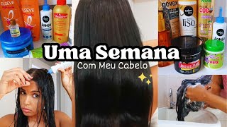 Uma semana de cuidados com meu cabelo crespo alisado com tioglicolato de amônia 💆🏽‍♀️✨ [upl. by Ahtiekal]