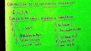 COMPOSICION DE LOS COMPUESTOS ORGANICOS COMPARACION DE ORGANICOS E INORGANICOS [upl. by Ramburt297]