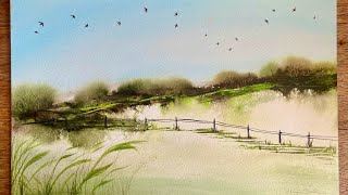 ABSTRACT WATERCOLOR TECHNIQUES Loose LANDSCAPE Painting FOR BEGINNERS Watercolour Tutorial DEMO [upl. by Maisey]