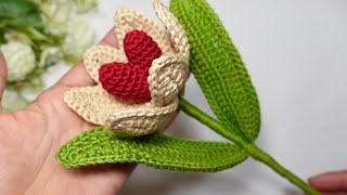 🌷TULIPAN MÁGICO🌷 Oculta un corazón❤️ Tendencia a Crochet  San Valentin PATRON 3D A CROCHETFÁCIL [upl. by Frants951]