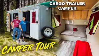 LOW COST  Cargo Trailer Camper DIY Conversion TOUR [upl. by Akined808]