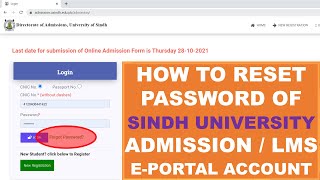 RESET password of SINDH UNIVERSITY admission eportal account  Change SINDH UNIVERSITY LMS password [upl. by Elinore823]