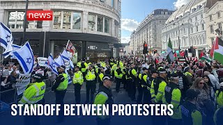 IsraelHamas war Rival Gaza protesters standoff during London march [upl. by Lehmann]