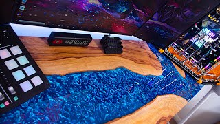 How i Built a DIY Live Edge RESIN RIVER DESK for my Dream Setup [upl. by Aneekahs]