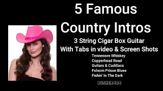 5 Famous Country Rock Intros On Homemade 3 String FRETLESS Cigar Box Guitars slide with Tabs [upl. by Reube]