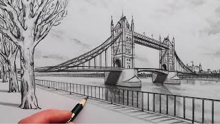 How to Draw London Tower Bridge Realistic [upl. by Kirre]