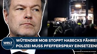 ROBERT HABECK Wütender Mob stoppt seine Urlaubsfähre Polizei muss Pfefferspray einsetzen [upl. by Rutan325]