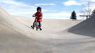 A 3 year old and his Strider bike in the skate park Strider bikes rule [upl. by Bomke594]