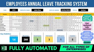 Employee Annual Leave Attendance Tracker in Excel Build Customized System with Advanced Features [upl. by Akiv918]