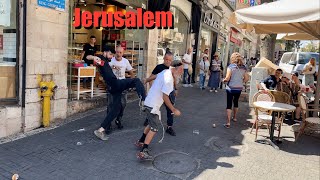 Jerusalem 8 August Relaxing walk from Mahane Yehuda Market to Tzahal Square [upl. by Prentiss]