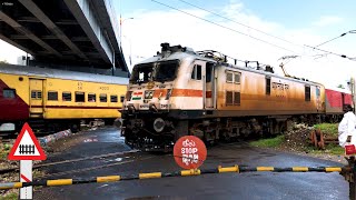 55 HIGH SPEED TRAINS CROSSING RAILROAD CROSSINGS  Level Crossing  Indian Railways Trains [upl. by Anilehcim386]