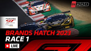 LIVE  Race 1  Brands Hatch  Fanatec GT World Challenge Europe 2023 English [upl. by Relyhcs]