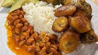 Weeknight Puerto Rican Dinner  long grain rice pinto beans w tocino maduros amp chicken [upl. by Suissac]