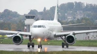 Germania Airbus A319112 DASTZ Take Off at Airport BernBelp  Jet Blast Spray [upl. by Most]