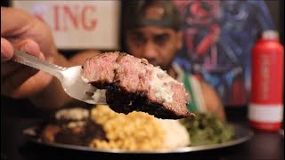 Steakhouse Mukbang Filet Mignon Ribeye Mac amp Cheese Garlic Mashed Potatoes amp Sauteed Green Beans [upl. by Jerrold996]