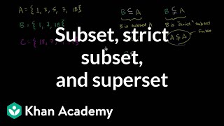 Subset strict subset and superset  Probability and Statistics  Khan Academy [upl. by Ytsirt]