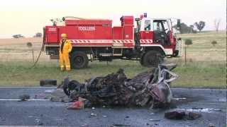 Fatal overtaking collision in Myola near Bendigo 140312 Warning Graphic images [upl. by Katlaps]