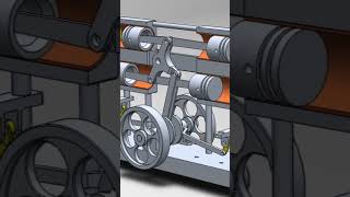 4 cylinder steam engine with crosshead machineanimation steamengines SolidWorks letsmakeitcad [upl. by Ydnew]