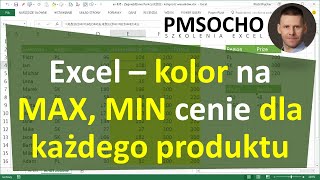 Excel  Oznaczanie kolorem najniższej lub najwyższej ceny dla każdego produktu odc885 [upl. by Anaiviv]