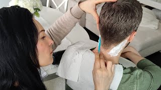 ASMR Neck Hair Shaving  Care Routine With Cream amp Massage [upl. by Lovato]