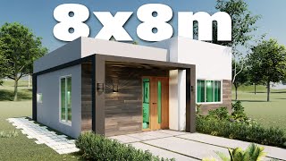 🏡 casa de 8x8 metros plano de casa 8x8 diseño de casa pequeña y bonita 💕 [upl. by Ylrbmik]