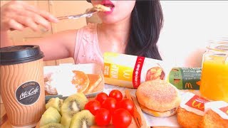 ASMR EATING MCDONALDS BREAKFAST  PANCAKES  HASH BROWNS  EGG MCMUFFIN  APPLE PIE  BREKKIE WRAP [upl. by Hoebart16]