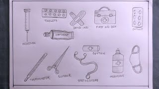 how to draw first Aid Boxhow to draw first aid box items [upl. by Oranneg]