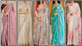 New Saree Designs 2024  Chiffon Party Wear Saree  Indian Saree Designs [upl. by Alleciram788]