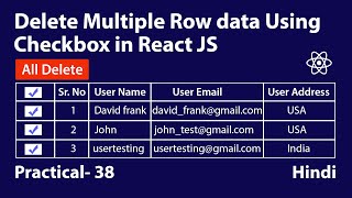 Delete Multiple Rows Using Checkbox in react js [upl. by Alinoel]