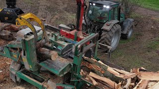 Brennholzaufbereitung mit Sägespaltautomat Lochner SPALTBÜFFEL 2 amp Valtra 8550 Brennholz Produktion [upl. by Nerrej]