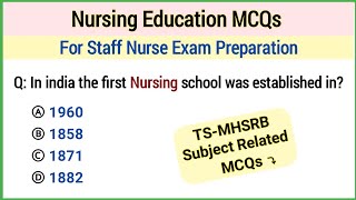 Nursing Education MCQs  MCQ for Staff Nurse Exam preparation  MHSRB and RRB Quick review [upl. by Jaime]