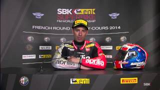 2014 WSBK MagnyCours – Interview with Melandri after Race 2 win [upl. by Sivlek]