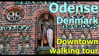 Odense Denmark downtown walking tour Many views with big optical zoom 4K [upl. by Ablasor]