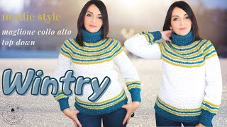 TUTORIAL Wintry maglione top down a collo alto [upl. by Htebazileyram553]