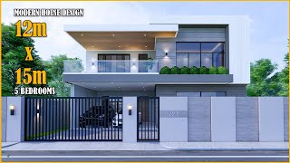 House Design  Modern House 2 Storey  12m x 15m with 5 Bedrooms [upl. by Rainger]