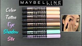 Maybelline Color Tattoo Eye Shadow Stix  SWATCHES amp REVIEW [upl. by Ahtimat]