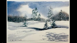 Winter Landscape  Watercolor Painting  By Vamos [upl. by Butte]