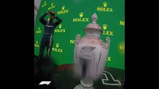 Esteban Ocon takes selfie with champagne camera [upl. by Gawen642]