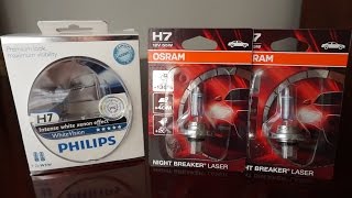 OSRAM Night Breaker LASER vs Philips WhiteVision [upl. by Hutchison932]