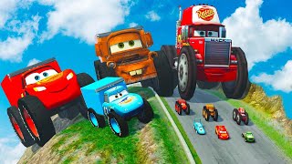 Epic Battle Big amp Small Lightning McQueen vs Small Pixar Cars with Big Wheels in BeamNG Drive [upl. by Mccallum]