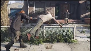 Random Guy Keeps Punching Trevor During Cutscene GTA V [upl. by Ameekahs]