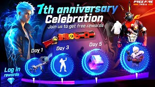 7TH Anniversary Free Rewards Free fire  Free fire New Events  Upcoming New Events free fire 2024 [upl. by Prudhoe]