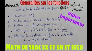 exercice corrigés sur generalités sur les fonction1bac sx et sm et seco [upl. by Most]