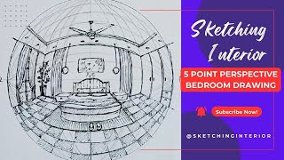 How to draw 5Point Perspective SketchingInteriors Guide to Drawing a Bedroom Like a Pro [upl. by Ping]