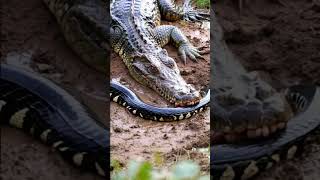 Crocodile and python wrestle in the mud python animals wildlife crocodile [upl. by Oloap]